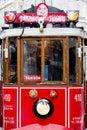 Tram under snow rain at Istiklal Street, Beyoglu, Turkey