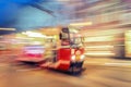 Tram on urban city street with motion blur effect. Katowice. Royalty Free Stock Photo