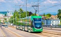 Tram on Wettstein Bridge in Basel