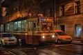 Tram in the winter night Royalty Free Stock Photo