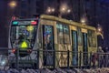 Tram in the winter night Royalty Free Stock Photo