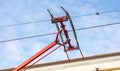 Tram wires against the blue sky Royalty Free Stock Photo