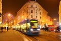 Tram in Zagreb City Centre at Night
