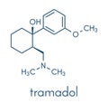 Tramadol opioid analgesic drug molecule. Skeletal formula.