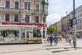 Tramcar at crosswalk Riga