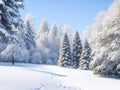 Trampled Path Through a Snow-Covered Lawn Leading to the Enchanting Forest.