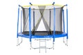 Trampoline for children and adults for fun indoor or outdoor fitness jumping on white background. Blue trampoline Isolated Royalty Free Stock Photo