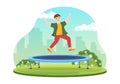 Trampoline Illustration with Youth Jumping On a Trampolines in Hand Drawn Flat Cartoon Summer Outdoor Activity Background Template