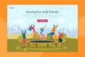 Trampoline Jumping Flat Landing Page Template Royalty Free Stock Photo