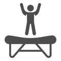 Trampoline solid icon, Amusement park concept, jumping kid on trampoline sign on white background, trampoline icon in