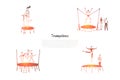 Trampolines - happy people jumping on trampolines vector concept set