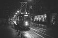 Trams on Cuza Voda Street in Iasi, Romania.