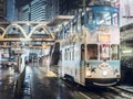 Trams in Hong Kong on a Wet Night Royalty Free Stock Photo