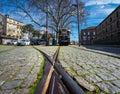 Trams of old Porto. Symmetry of the old city of Porto. Portugal Royalty Free Stock Photo