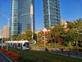 trams running across the downtown of Wuhan city