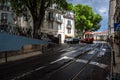 Trams on the streets of old Lisbon. Portugal.