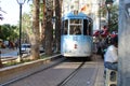 Trams on the tramline going to the station, Antalya, Turkey.
