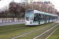 Tramway with green grass, Paris, France Royalty Free Stock Photo