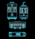 Tramway icon set vector neon