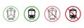 Tramway Line and Silhouette Icons Set. Electric Streetcar, Permit and Not Allowed Transportation Symbol Collection. Tram