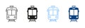 Tramway Line And Silhouette Pictograms. Stops For Electric Public Vehicle Transportation In City Outlines And Solid