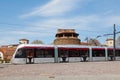 Tramway of line T1 passing in front of the Fortezza da Basso in Florence Royalty Free Stock Photo