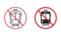 Tramway Not Allowed Road Sign. Tram Way Circle Symbol Set. Electric Streetcar Prohibit Traffic Red Sign. Warning City
