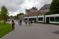 Tramway passing by the Castle of the Dukes of Brittany in Nantes