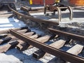Tramway rails construction work Royalty Free Stock Photo