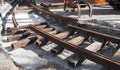 Tramway rails construction work Royalty Free Stock Photo