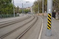 Tramway tracks in city center Royalty Free Stock Photo