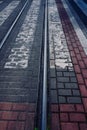 Tramway tracks on the road in the street in the city Royalty Free Stock Photo