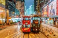 Tramway transport is popular in Hong Kong. Tram railway network provides transportation along Hong Kong Island. Night cityscape
