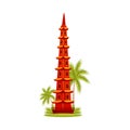 Tran Quoc Pagoda in Hanoi. Famous architecture. Tourist attraction. Travel to Vietnam, Asia. Flat vector design