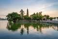 Tran Quoc pagoda, the oldest Buddhist temple in Hanoi, at twilight. The famous destination travel in Hanoi