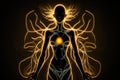 Cosmic trance and hypnosis concept of glowing body silhouette neural network AI generated art