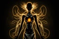 Cosmic trance and hypnosis concept of glowing body silhouette neural network AI generated art Royalty Free Stock Photo