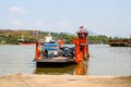 TRANG, THAILAND - FEBRUARY 12,2017 : Ferryboat with people and c