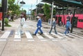 Trang, Thailand - March 25, 2017: Statue The Beatles walking crossing road on zebra