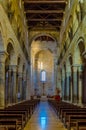 TRANI, ITALY, MAY 5, 2014: View of interior of the famous basilica cattedrala di san nicola pellegrino behind a