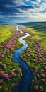 Tranquil Aerial Photography: Chuya River And Vibrant Wild Flowers Royalty Free Stock Photo