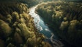 Tranquil aerial view of mountain range, reflecting in flowing water generated by AI