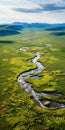 Tranquil Aerial View Of Northern China\'s Symmetrical River And Grasslands Royalty Free Stock Photo