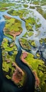 Tranquil Aerial View Of Vibrant Marshland: A Still Life Photography