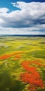 Tranquil Aerial View Of Vibrant Wild Flowers On Grassy Steppe