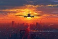 Tranquil Aeroplane flying sunset. Generate AI