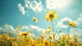 Tranquil arnica flowers landscape against a serene sky, Ai Generated