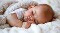 Tranquil asian newborn peacefully sleeping in white crib, a serene and beautiful image Royalty Free Stock Photo