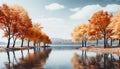 Tranquil autumn landscape blue sky reflects on peaceful water generated by AI Royalty Free Stock Photo