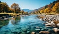 Tranquil autumn landscape forest, mountain, tree, water, reflection, beauty generated by AI Royalty Free Stock Photo